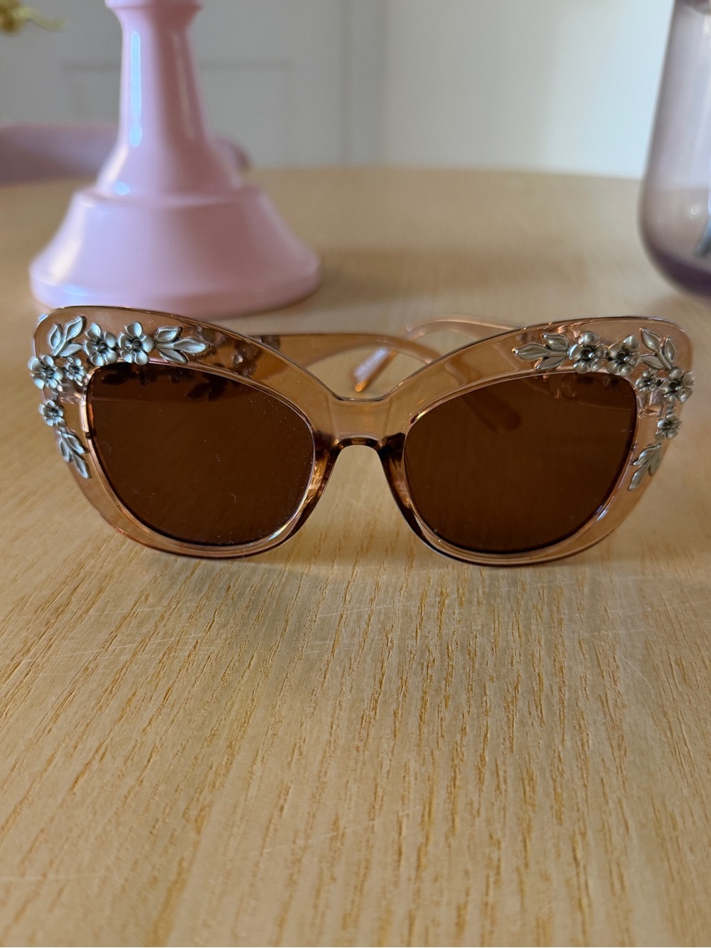 Pink Crystal Floral Cat-Eye Sunglasses